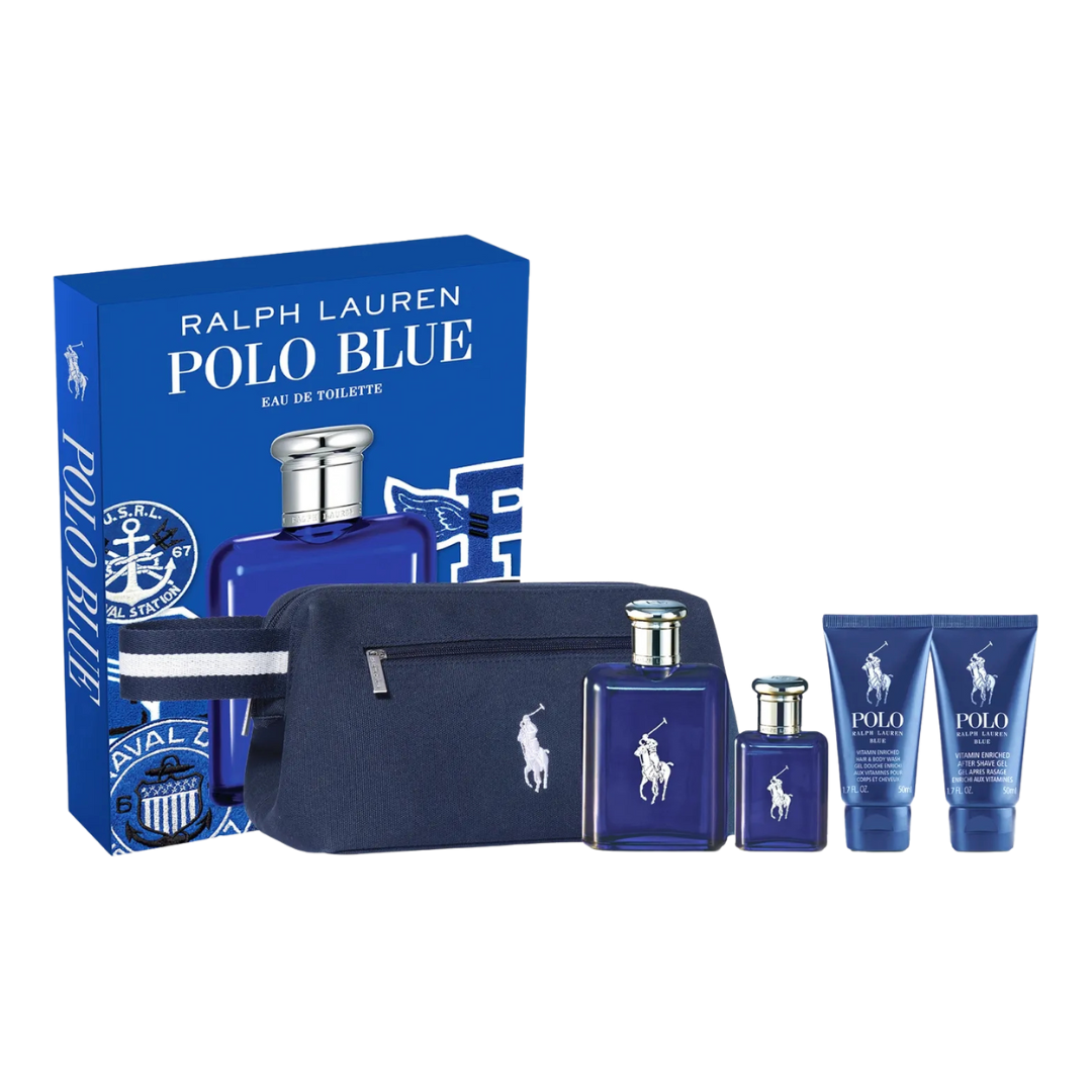 Ralph Lauren Polo Blue Estuche EDT 125 ml + 40 ml + Gel 50 ml + Af Shave Gel 50 ml + Bolso