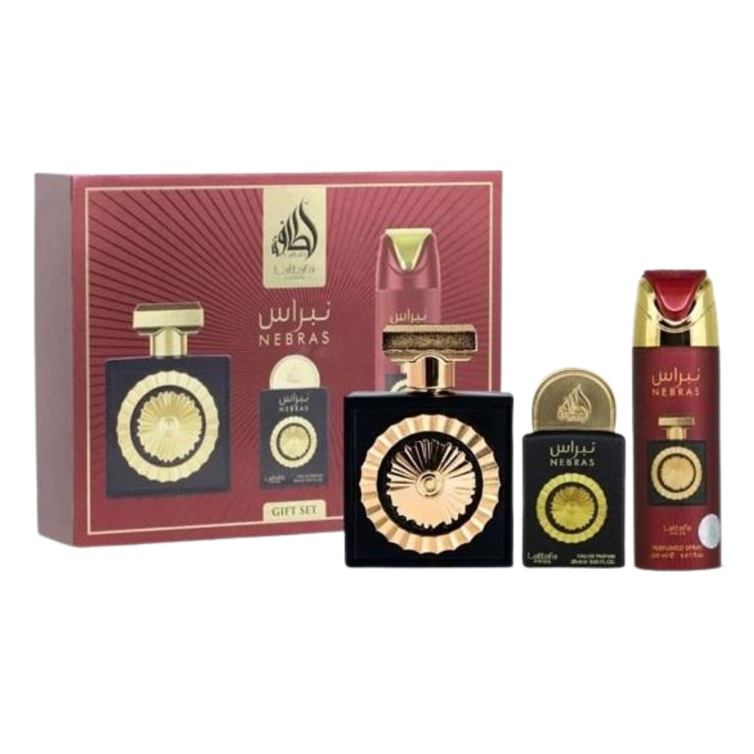 Lattafa Nebras Estuche EDP 100 ml + 20 ml + Deo Spray 200 ml